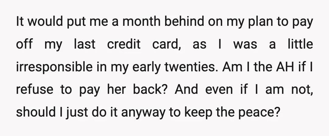 It would put me a month behind on my plan to pay off my last credit card, as I was a little irresponsible in my early twenties. Am I the...