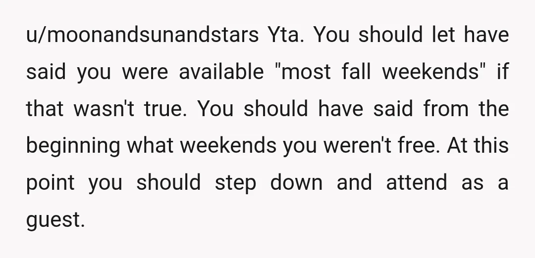 u/Deus-Vault6574 ESH. You for not rescheduling or switching to a different half marathon. Her for not keeping you in the loop and overreacting to you missing 2 days of the...