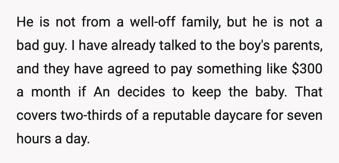 He is not from a well-off family, but he is not a bad guy. I have already talked to the boy's parents, and they have agreed to pay something like...
