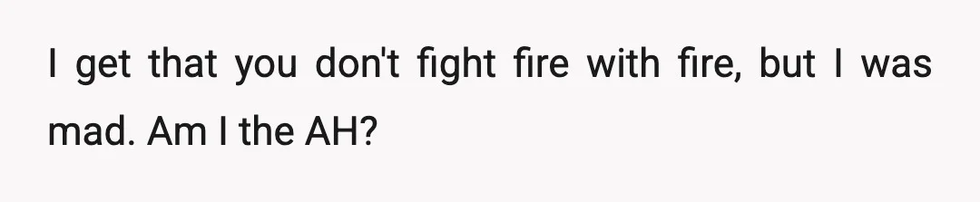I get that you don't fight fire with fire, but I was mad. Am I the AH?