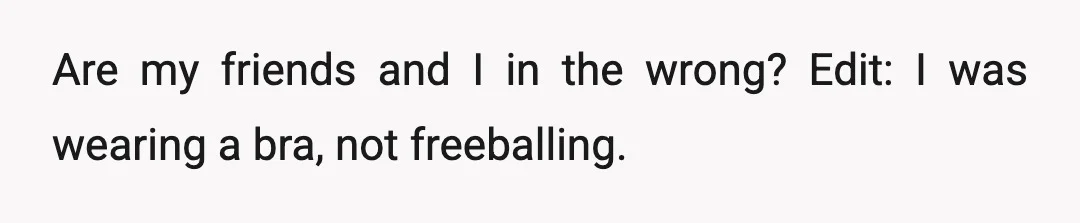 Are my friends and I in the wrong? Edit: I was wearing a bra, not freeballing.