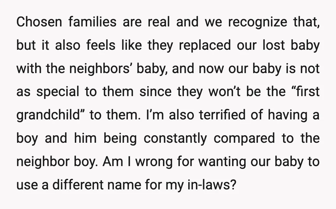 Chosen families are real and we recognize that, but it also feels like they replaced our lost baby with the neighbors’ baby, and now our baby is not as special...