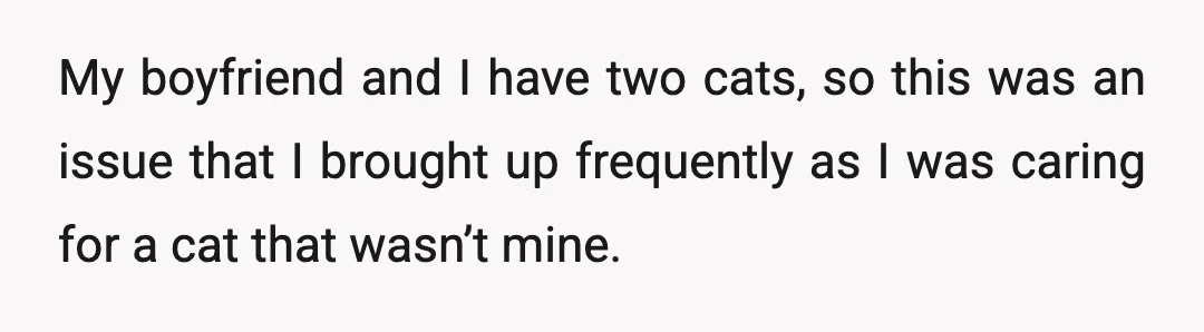 My boyfriend and I have two cats, so this was an issue that I brought up frequently as I was caring for a cat that wasn’t mine.