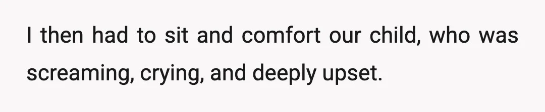I then had to sit and comfort our child, who was screaming, crying, and deeply upset.