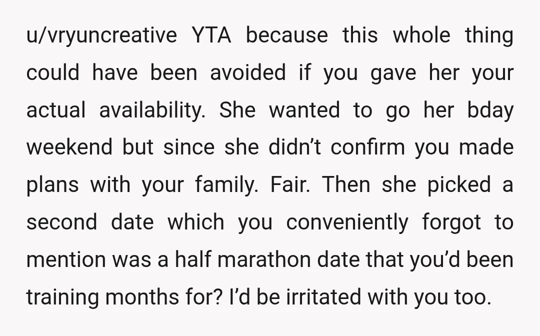 u/otakushroom YTA for agreeing to be maid of honor and not at least trying to putting your hobbies on the back burner until the wedding. Your mom’s birthday is an...