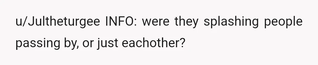 u/Jultheturgee
INFO: were they splashing people passing by, or just eachother?