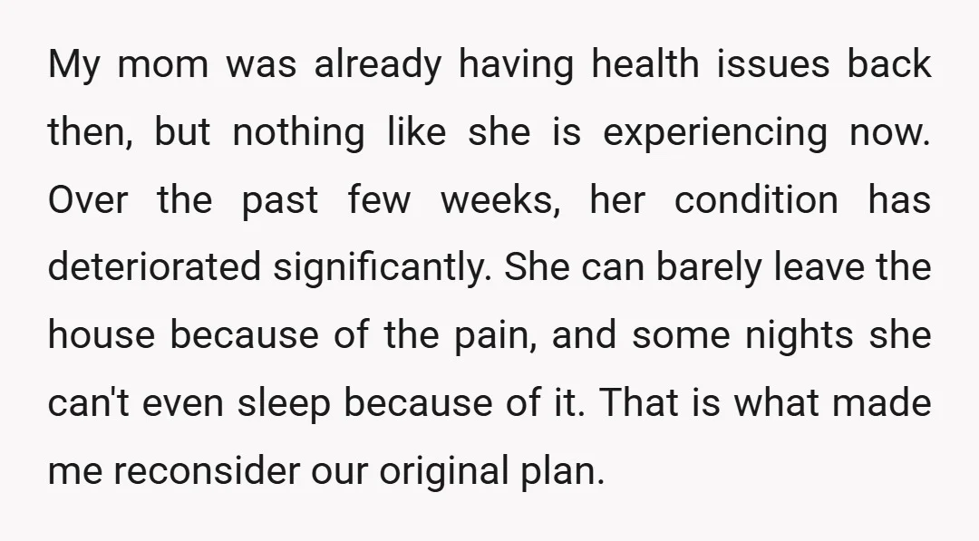 My mom was already having health issues back then, but nothing like she is experiencing now. Over the past few weeks, her condition has deteriorated significantly. She can barely leave...