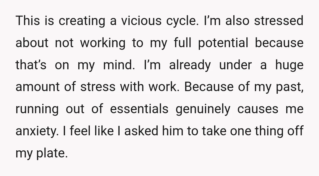 This is creating a vicious cycle. I’m also stressed about not working to my full potential because that’s on my mind. I’m already under a huge amount of stress with...