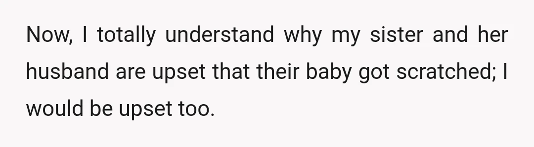 Now, I totally understand why my sister and her husband are upset that their baby got scratched; I would be upset too.