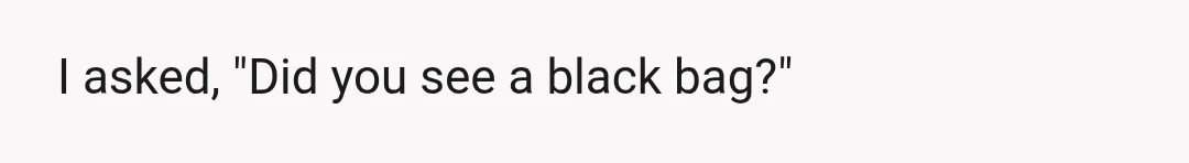 I asked, "Did you see a black bag?"