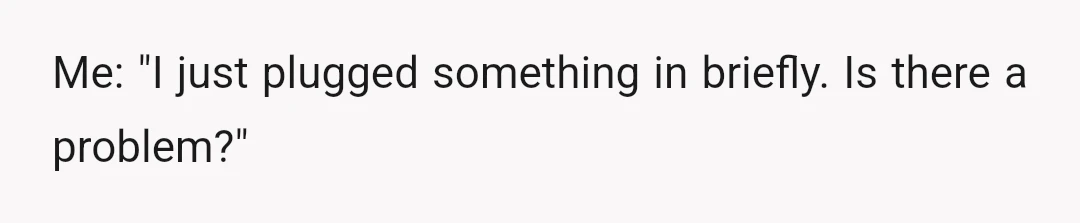 Me: "I just plugged something in briefly. Is there a problem?"