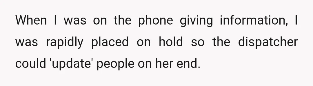 When I was on the phone giving information, I was rapidly placed on hold so the dispatcher could 'update' people on her end.