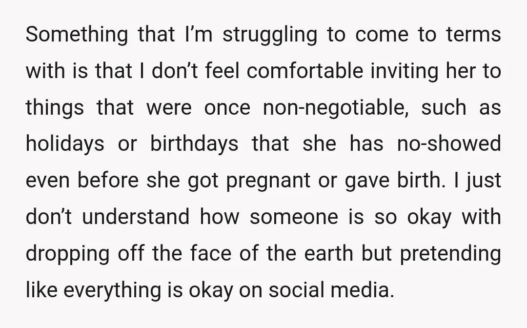 Something that I’m struggling to come to terms with is that I don’t feel comfortable inviting her to things that were once non-negotiable, such as holidays or birthdays that she...