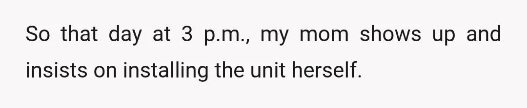 So that day at 3 p.m., my mom shows up and insists on installing the unit herself.