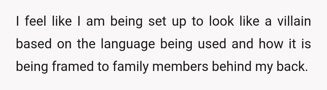 I feel like I am being set up to look like a villain based on the language being used and how it is being framed to family members behind my...