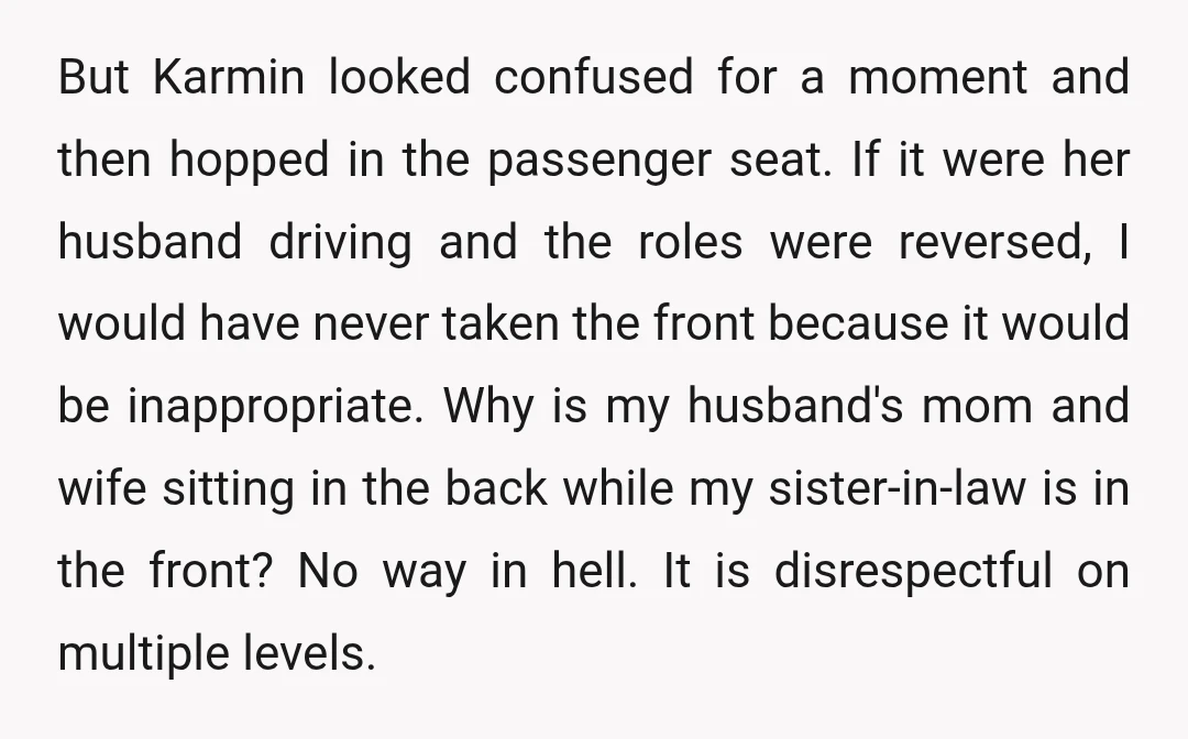 But Karmin looked confused for a moment and then hopped in the passenger seat. If it were her husband driving and the roles were reversed, I would have never taken...