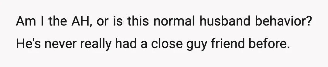 Am I the AH, or is this normal husband behavior? He's never really had a close guy friend before.