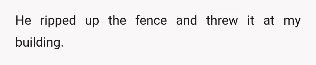 He ripped up the fence and threw it at my building.
