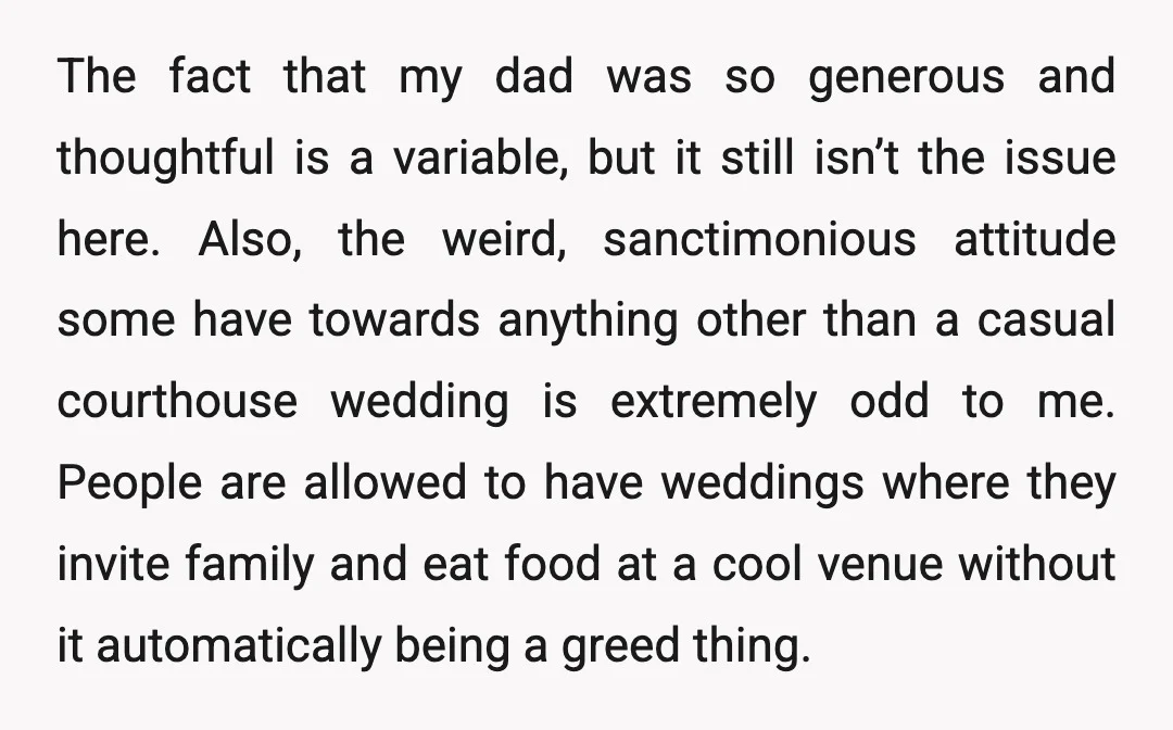 The fact that my dad was so generous and thoughtful is a variable, but it still isn’t the issue here. Also, the weird, sanctimonious attitude some have towards anything other...