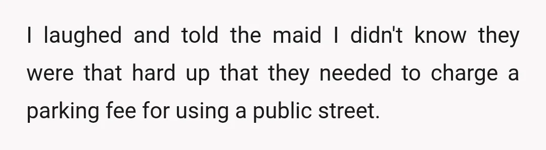 I laughed and told the maid I didn't know they were that hard up that they needed to charge a parking fee for using a public street.