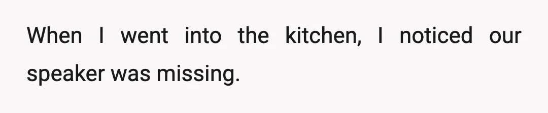 When I went into the kitchen, I noticed our speaker was missing.