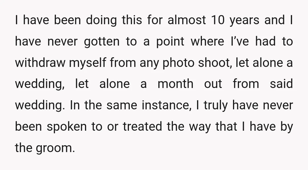 I have been doing this for almost 10 years and I have never gotten to a point where I’ve had to withdraw myself from any photo shoot, let alone a...