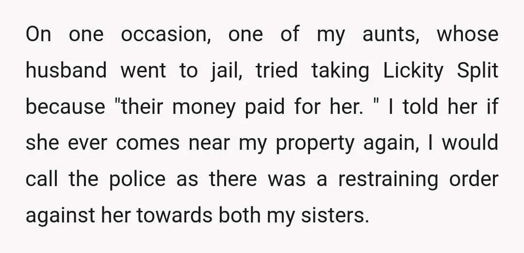 Later, she came back and tried to poison Lickity Split with tainted meat, but one of my lovely neighbors caught her and chased her off. The police were called, and...