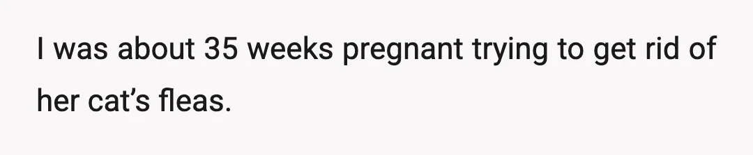 I was about 35 weeks pregnant trying to get rid of her cat’s fleas.