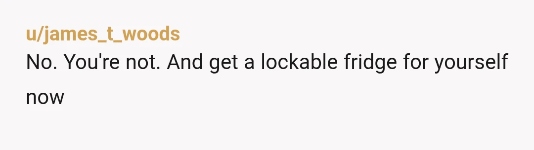 u/james_t_woods
No. You're not. And get a lockable fridge for yourself now