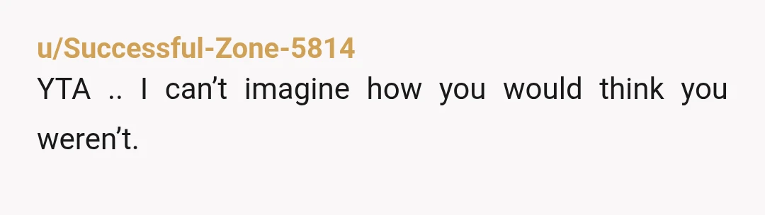 u/Successful-Zone-5814
YTA .. I can’t imagine how you would think you weren’t.