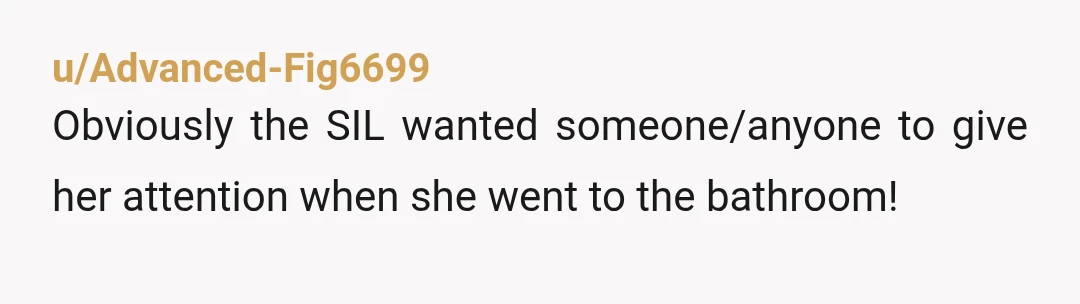 u/Advanced-Fig6699
Obviously the SIL wanted someone/anyone to give her attention when she went to the bathroom!