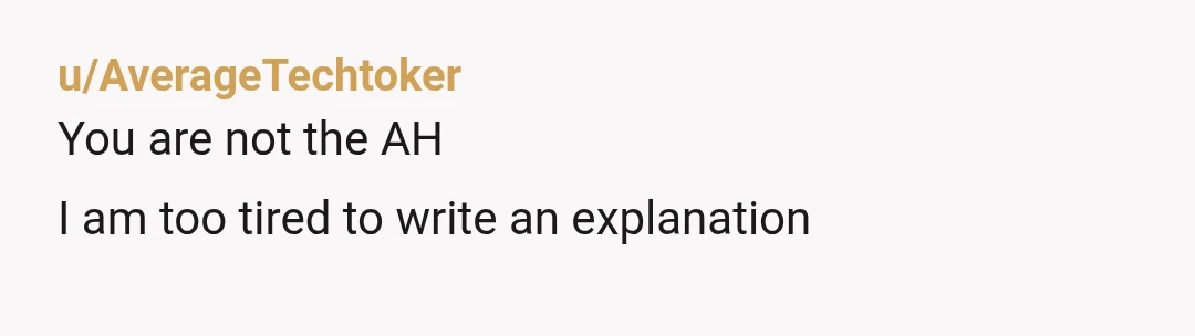 u/AverageTechtoker
You are not the AH
I am too tired to write an explanation