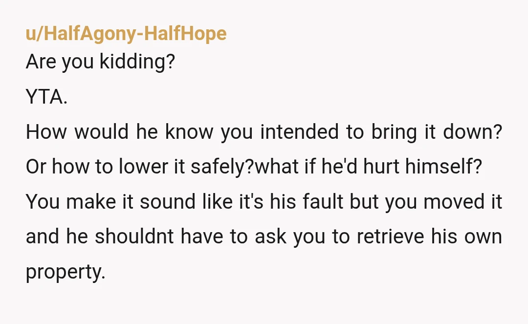 u/Donutsmell YTA. Just because you knew what you were doing with ropes and knots doesn’t mean he does. Your little prank is the reason the sign is broken, and you...