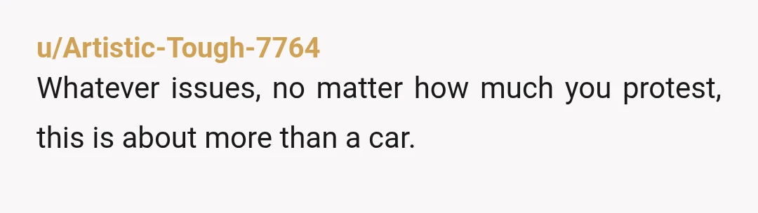 u/Artistic-Tough-7764
Whatever issues, no matter how much you protest, this is about more than a car.