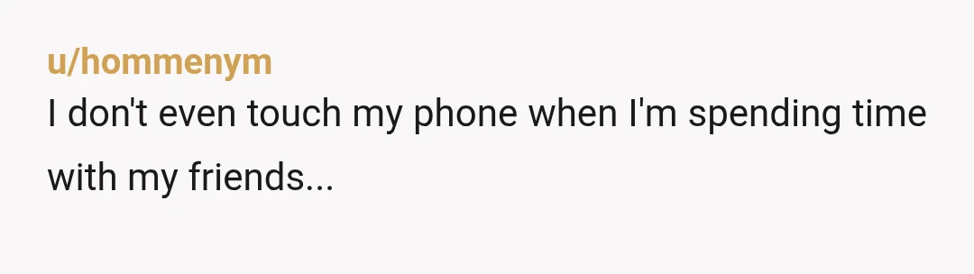 u/hommenym
I don't even touch my phone when I'm spending time with my friends...