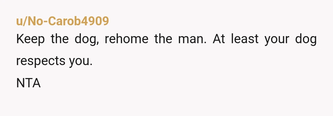 u/No-Carob4909
Keep the dog, rehome the man. At least your dog respects you.
NTA