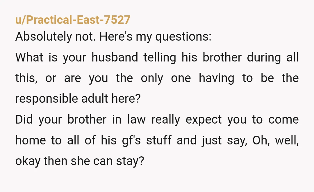 u/Practical-East-7527 Absolutely not. Here's my questions: What is your husband telling his brother during all this, or are you the only one having to be the responsible adult here? Did...
