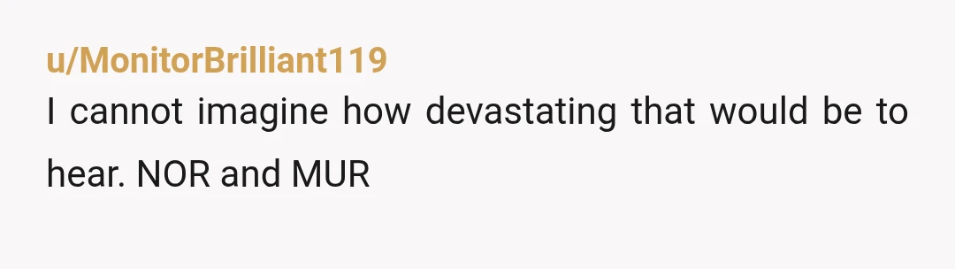u/CreativeUnderclassy
NOR. No child should ever have to hear this from their parent.