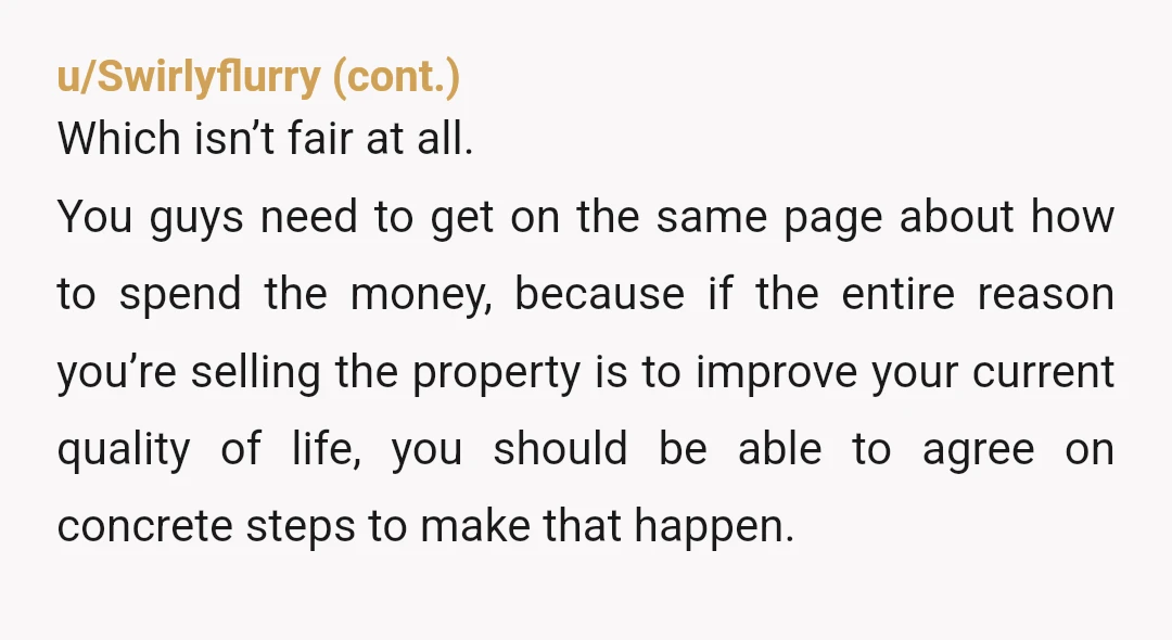 u/SnooSprouts6437 Honestly, it sounds like you are living out of your means. 75% of what you are selling only reduces your mortgage? Whose name is currently on the Mortgage of...