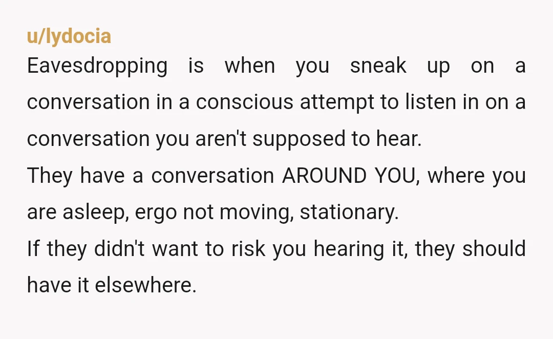 u/Author-by-Night Huge NTB. I wish I had the kind of audacity to talk about stuff I didn’t want someone to hear while they’re RIGHT THERE. I’d use that power for...