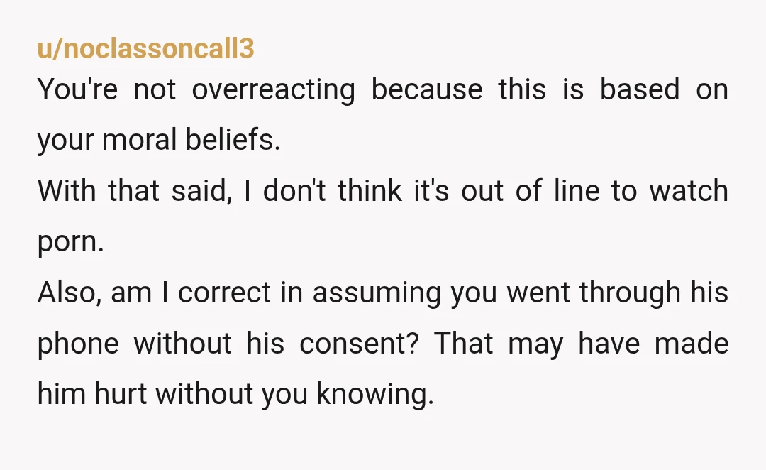 u/Standard-Energy-8914 Not everyone watches porn so whoever is saying everyone that’s terrible advice, honestly hunny it’s what boundaries you want in a relationship I have different views on porn so...