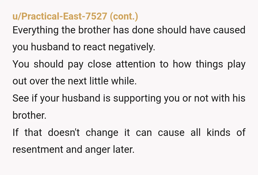 u/DiDiPowell You are not in the wrong. Your lame husband should be dealing with his mooching twin brother. His brother needs to leave el pronto. I would throw that girl's...