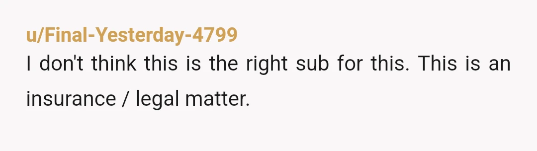 u/Final-Yesterday-4799
I don't think this is the right sub for this. This is an insurance / legal matter.