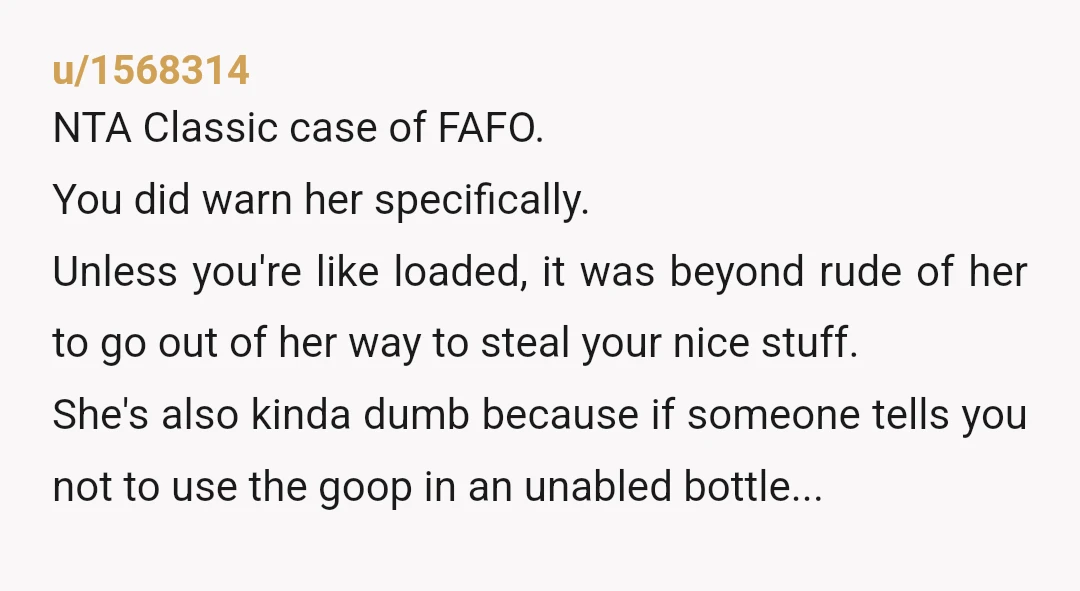 u/Nothing_Special5645 How could you think you’re possibly the AH here? She’s a guest in your house and used something you specifically asked her not to, you don’t owe her any...