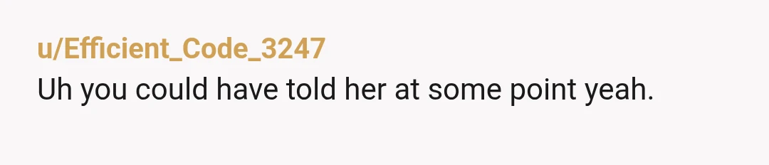 u/Efficient_Code_3247
Uh you could have told her at some point yeah.