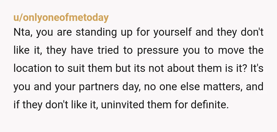 u/Lovebug-1055
People are NOT allowed to voice their frustrations to the bride and groom.