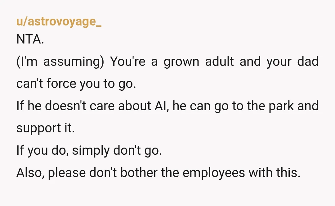 u/wisebongsmith NTA. If I notice AI art or am made to interact with an AI agent instead of a person I am instantly done with that business. I hope enough...