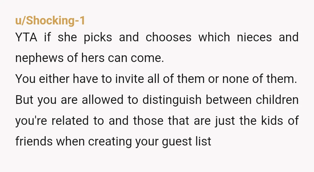 u/yeahipostedthat
YTA for framing it no kids and then inviting kids.
Just write the names of who is invited on the invitation.