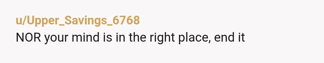 u/Upper_Savings_6768
NOR your mind is in the right place, end it