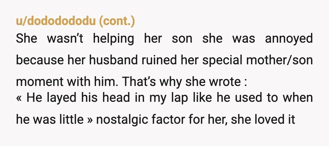 u/BreqsCousin Taking that statement alone "I'd hate for our kids to be like you". I don't see how that can be compatible with, for example "you are a good partner"...